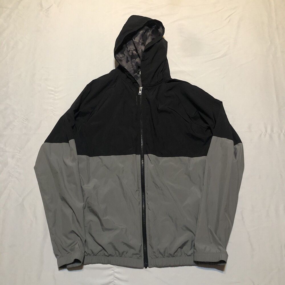 Reebok Mesh Lined Black Gray Warm-Up Track Windbreaker Rain Jacket Youth XL